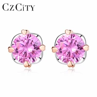 czcity pink zircon stone crystal small earrings stud earrings stud genuine sterling silver 925 women jewelry brand new fashion