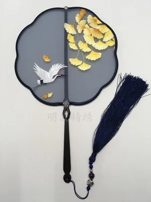 

Fine Hand Double- side Suzhou Embroidery Craft Fan Decorative Mulberry Silk Fan Women Ebony Handle Chinese Hand Fans Luxury Gift
