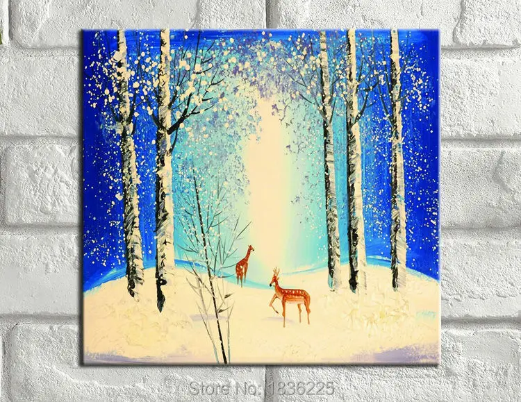 Животные олени в лесу современные картины с ножом красивый Снежный пейзаж