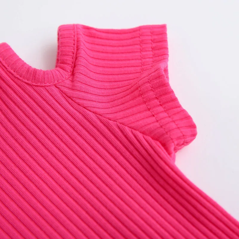 New Summer Baby Girls Candy Color Off-shoulder Short Sleeved Kids T-shirt Cotton Clothes Tops Cute New Cute T-shirt