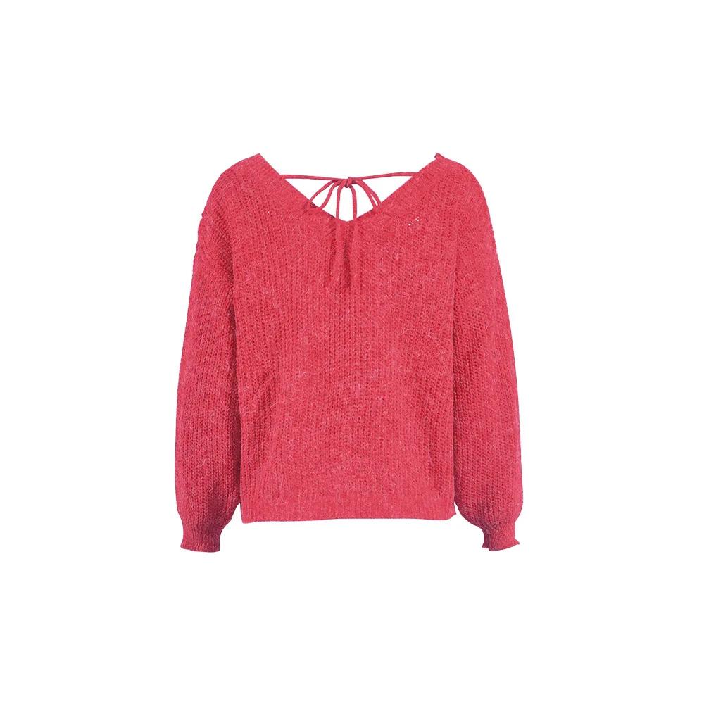 Женский вязаный свитер с v-образным вырезом повседневный Однотонный длинным