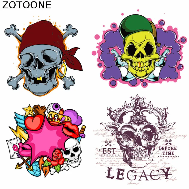 

ZOTOONE Skull Patches Punk Style Iron on Transfer Patches for Clothing Print on T-Shirt Diy Accessory Decor Washable Appliques C