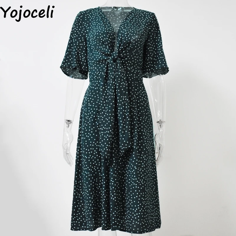 Женское пляжное платье Yojoceli Элегантное Длинное Повседневное в горошек с бантом