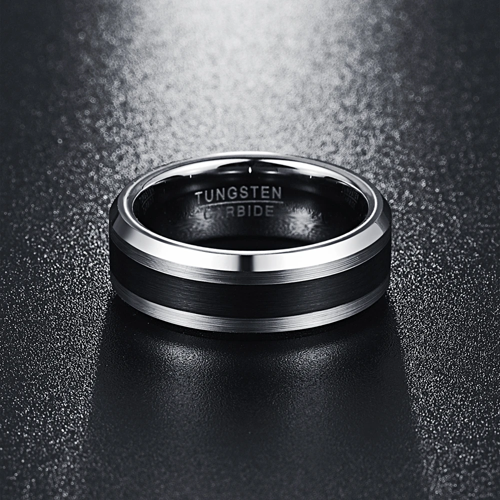 Black White Men Rings 100% Tungsten Carbide Engagement Wedding Bands Anillos para hombres Pierscienie 8mm Width | Украшения и