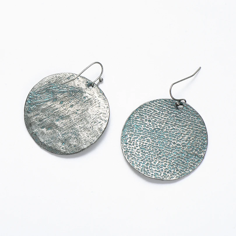 Chic Retro Big Alloy Round Drop Earrings For Women Statement Jewelry Vintage Geometric Shape Silver Color Europe Earring Hot | Украшения и