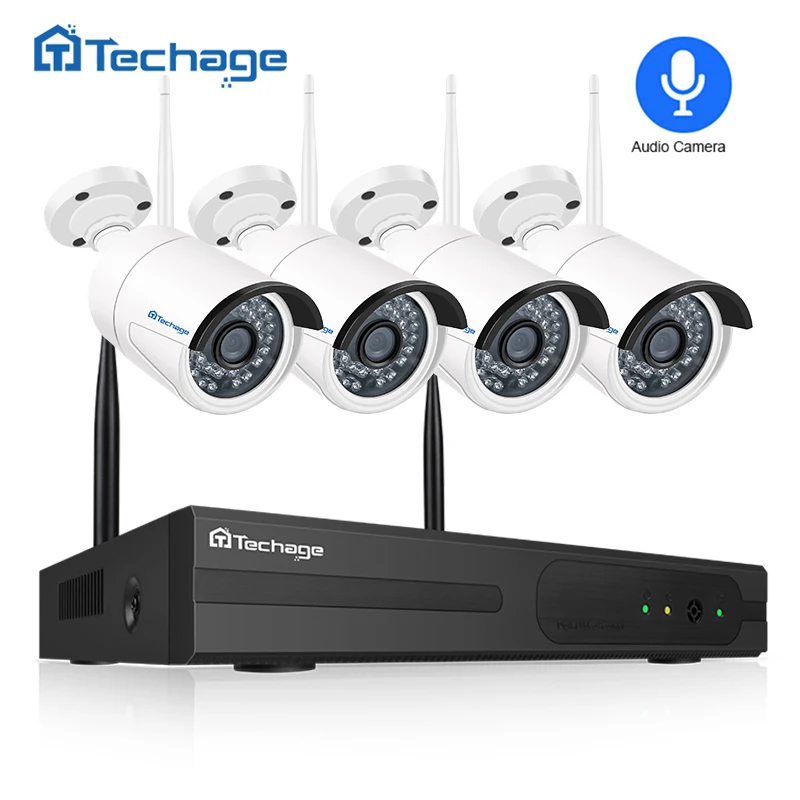 Techage 4CH 1080 P Аудио запись беспроводной видеонаблюдения системы 2MP NVR ИК wi-fi-камера