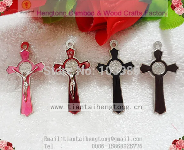 Free shipping 50pcs/pack one hole colored alloy rosary cross italy saint benedict crucifix special offer | Украшения и аксессуары