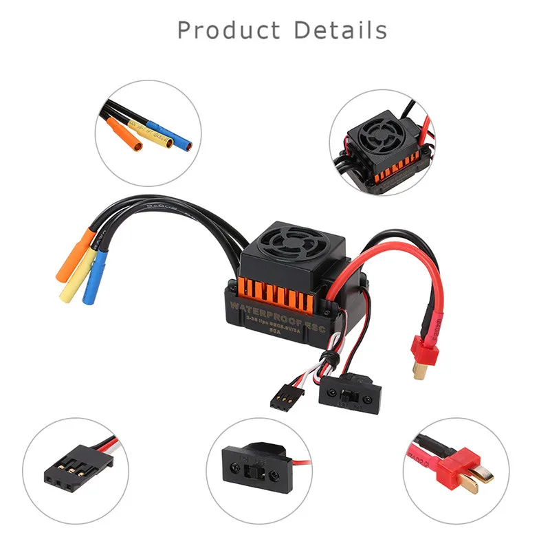 Водонепроницаемый мотор 3650 3900KV w/ 60A ESC Combo Набор для 1/10 RC автомобиля грузовика