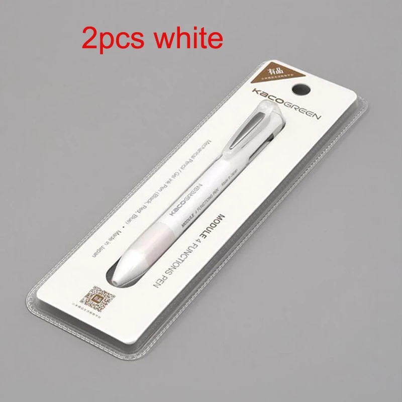 2pcs white Оригинальные Xiaomi KACO 4 в 1 многофункциональные ручки 0,5 мм черный синий красный стержень сменный гелевый карандаш механический карандаш японские чернила для офиса и школы - Цвет: 2pcs white