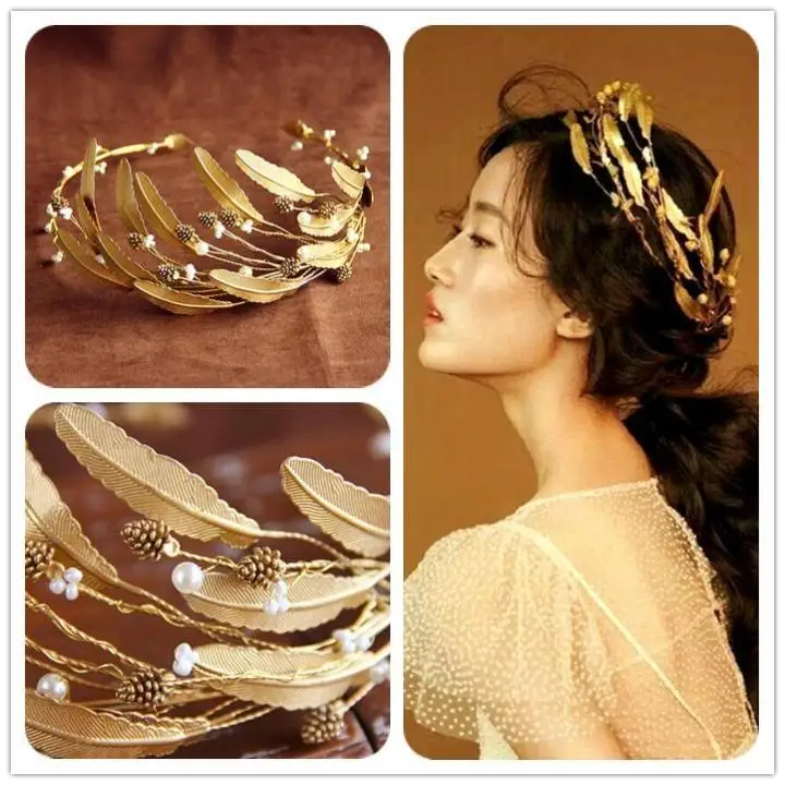 

Vintage Baroque Golden Leaf Bridal Crown Headdress Hairbands Hair Accessories