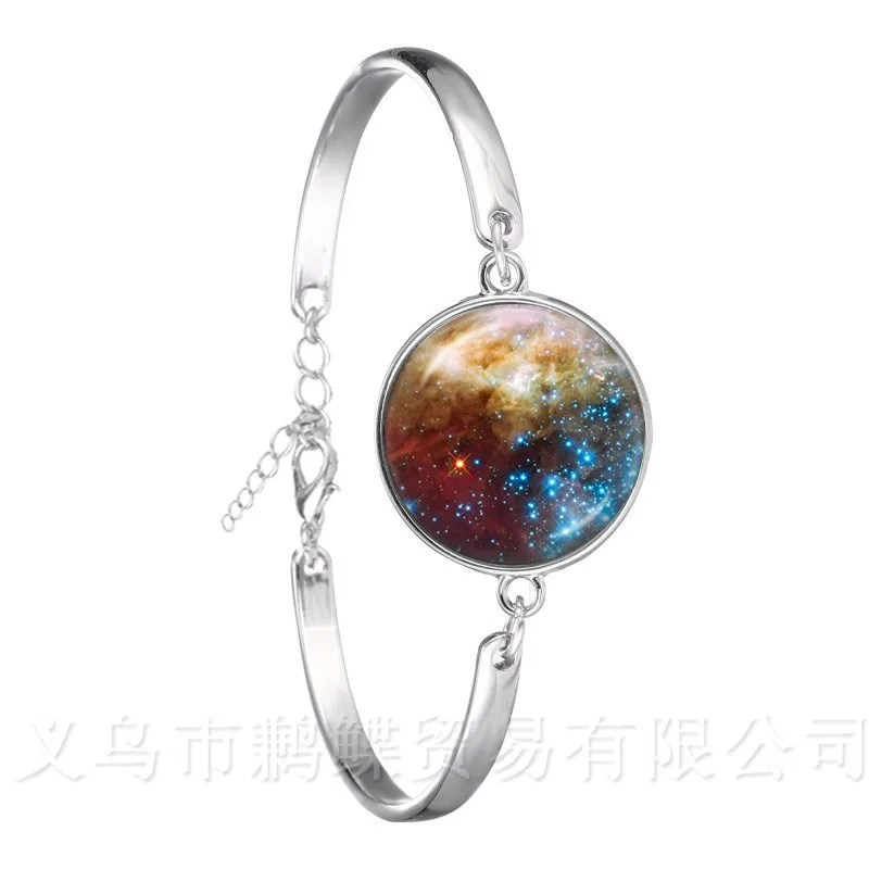 Nebula Space Chain Bracelet Glass Cabochon Vintage Silver Plated Charm Bangle Fashion Men Women Jewelry Best Gifts | Украшения и