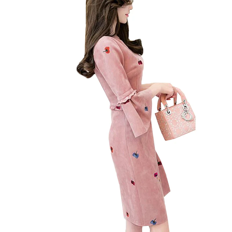 Новинка 2017 женское платье из искусственной замши весенне-летнее винтажное с