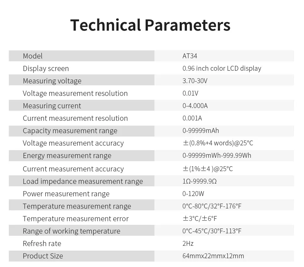 AT34 USB 3,0 цветной ЖК-тестер напряжения тока ЖК-дисплей USB зарядное устройство Тестер измеритель мощности Детектор мобильного аккумулятора
