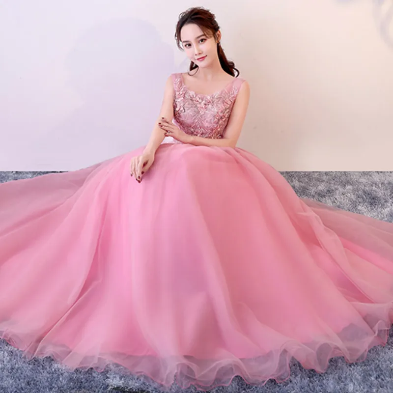 Evening Dress Elegant Scoop Neck Sleeveless Lace Up Back Ball Gown Tulle Embroidery Sweet Pearls Party Prom | Свадьбы и торжества