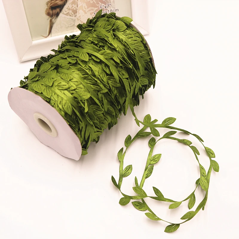 Hojas verdes artificiales en forma de hoja de seda, 10 metros, para decoración de boda, bricolaje, corona, regalo, álbum de recortes, flor falsa