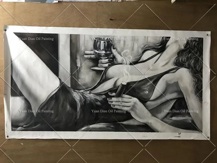 100% ручная роспись черный и белый сексуальный женский портрет картина маслом на