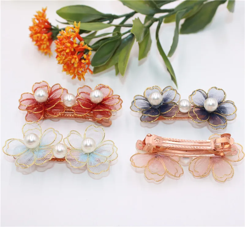 2 шт./партия красивые цветущие шифоновые Цветочные заколки для волос с большим