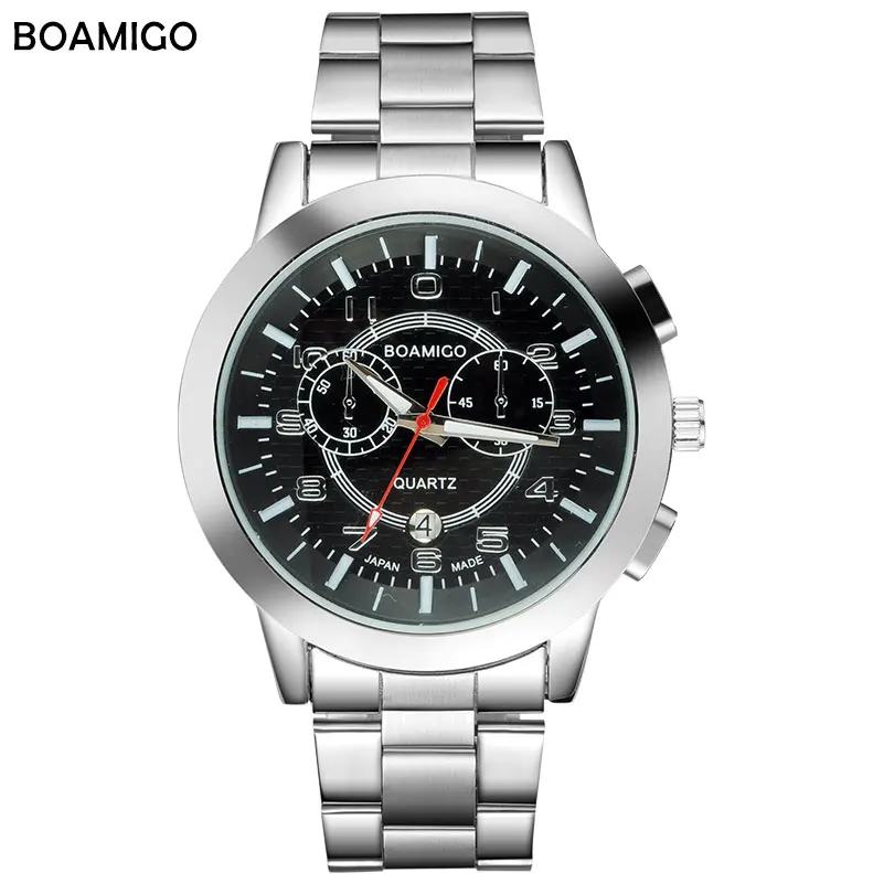 Мужские часы топовые брендовые Роскошные Кварцевые BOAMIGO деловые стальные с