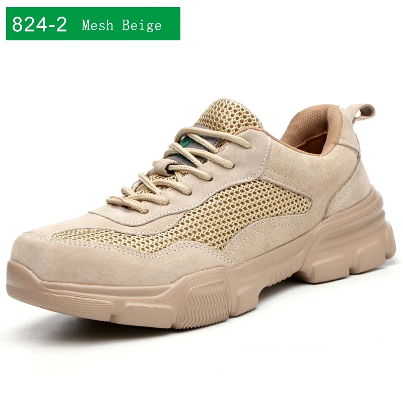 Mesh Beige Летняя мужская легкая дышащая безопасная обувь со стальным носком с резиновой подошвой сапоги для термозащиты модная защитная Рабочая обувь - Цвет: Mesh Beige