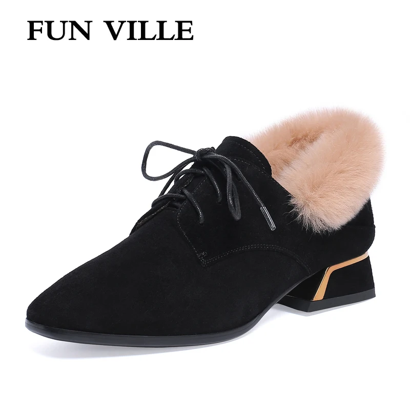 

FUN VILLE 2018 New Fashion British Style Women Ankle boots Natural Kid Suede Autumn Winter Boots Sexy Ladies shoes Square Toe