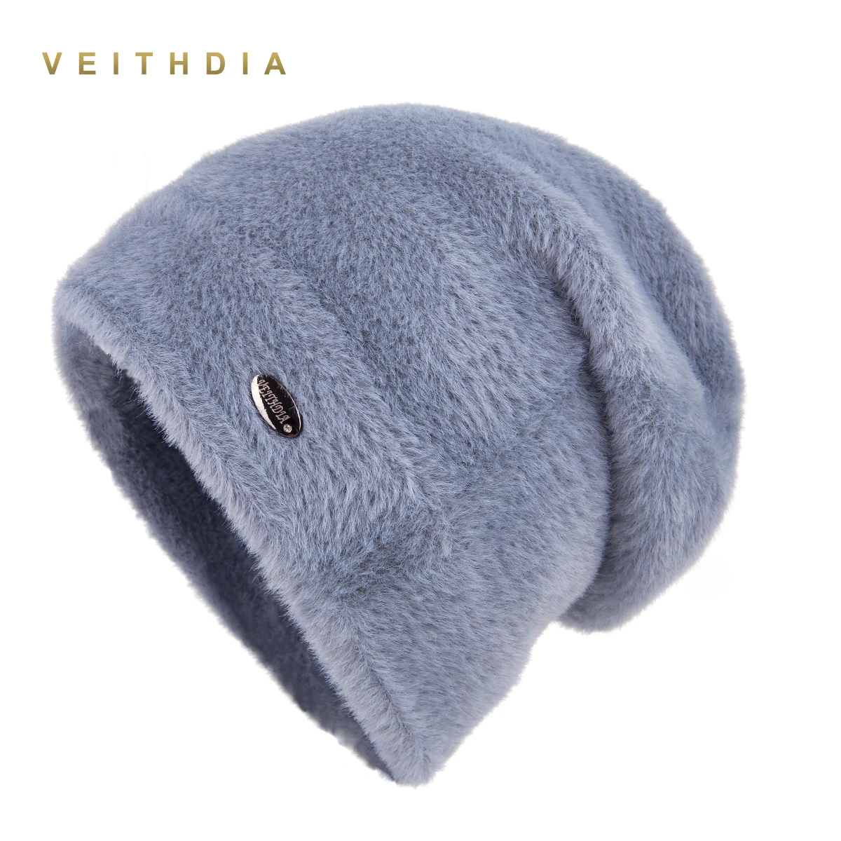 VEITHDIA, высокое качество, женские зимние шапки, модные, кроличий бархат, вязанные, как норка, меховая шапка, для женщин, девочек, двойные утолщенные шапочки
