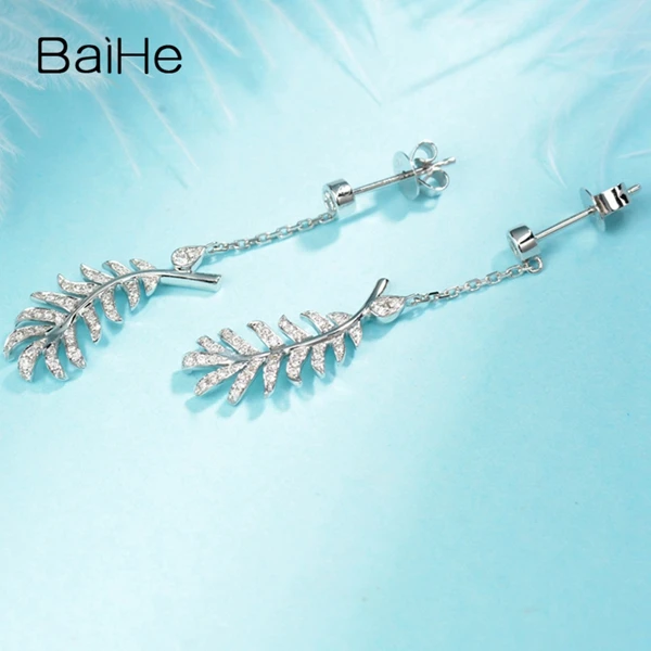 BAIHE Твердые 18 К розовое золото всего 0.40ct H/SI круглые натуральные бриллианты Свадебные трендовые ювелирные изделия красивые перьевые серьги с бриллиантами