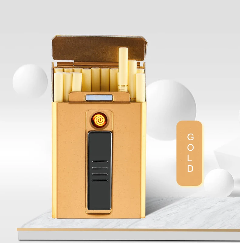 Металлический чехол для сигарет, коробка с электронной зажигалкой, USB, портативная плазменная Вольфрамовая зажигалка, водонепроницаемый держатель, 20 шт., тонкие сигареты