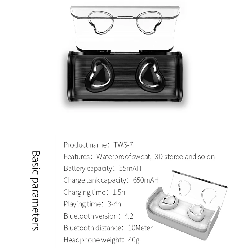 TWS-7 TWS Bluetooth наушники истинные беспроводные мини стерео музыка с микрофоном для