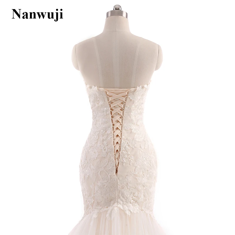 

2017 Nanwuji Sweetheart 3D Lace Flower Champagne Wedding dress Illusion Backless Corset Cheap Cathedral Train