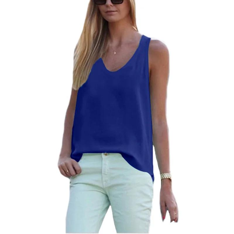 

NDUCJSI Chiffon Blouses Female Shirts Vest Blusa Plus Size Shirt Women Blouse Casual Tops Sleevees Solid V-neck Summer Top