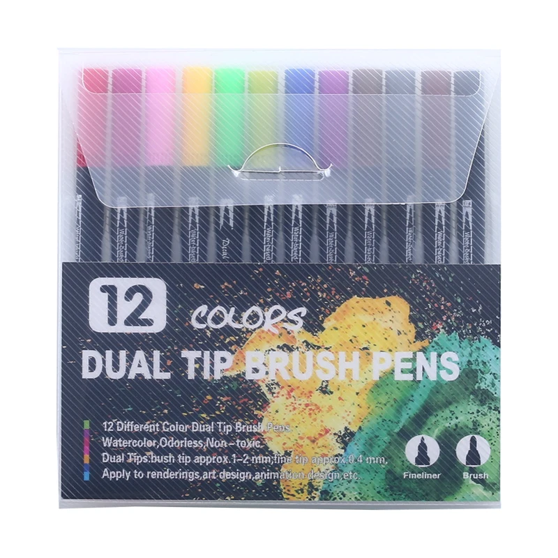 12 black color 60 цветов, художественные маркеры, ручки для рисования, кисть с двумя кончиками, ручка для акварели, каллиграфии, набросков, школьные принадлежности - Цвет: 12 black color