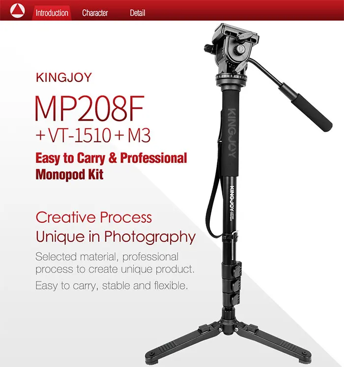Kingjoy MP208F+ VT-1510+ M3 профессиональный монопод Dslr для всех моделей камеры штатив Стенд Para Movil гибкий Tripe Stativ SLR DSLR