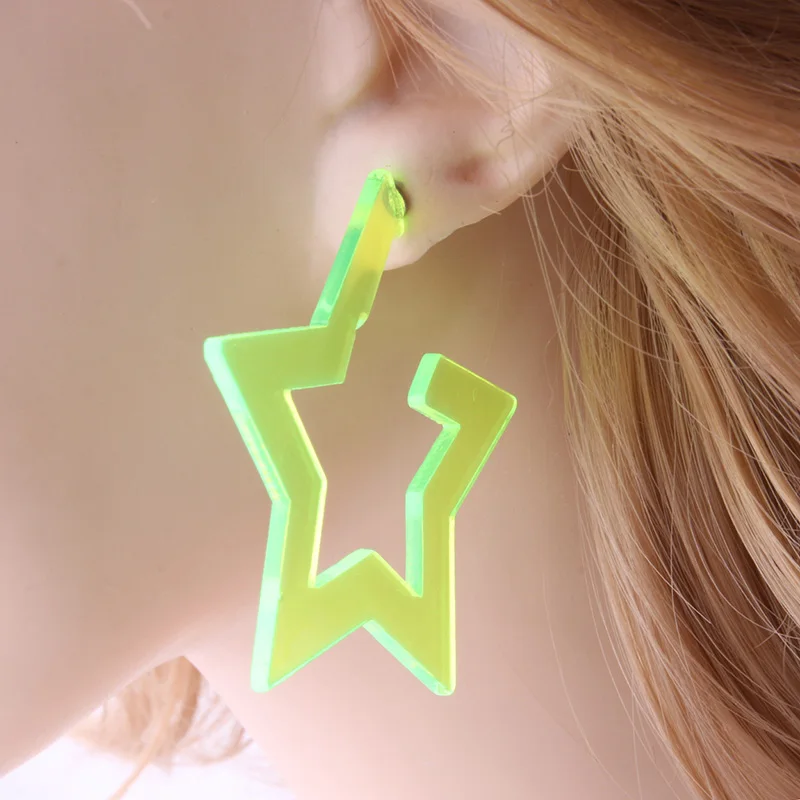 NeeFu WoFu Transparent PVC Earring star Big Earrings Fluorescent yellow Large resin earrings Brinco Ear Oorbellen Christmas | Украшения и