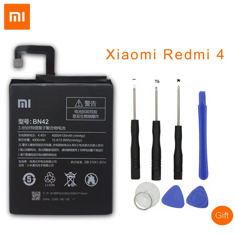 Xiao Mi Оригинальный аккумулятор для телефона BN42 Xiaomi Redmi 4 высокое качество 4000 мАч