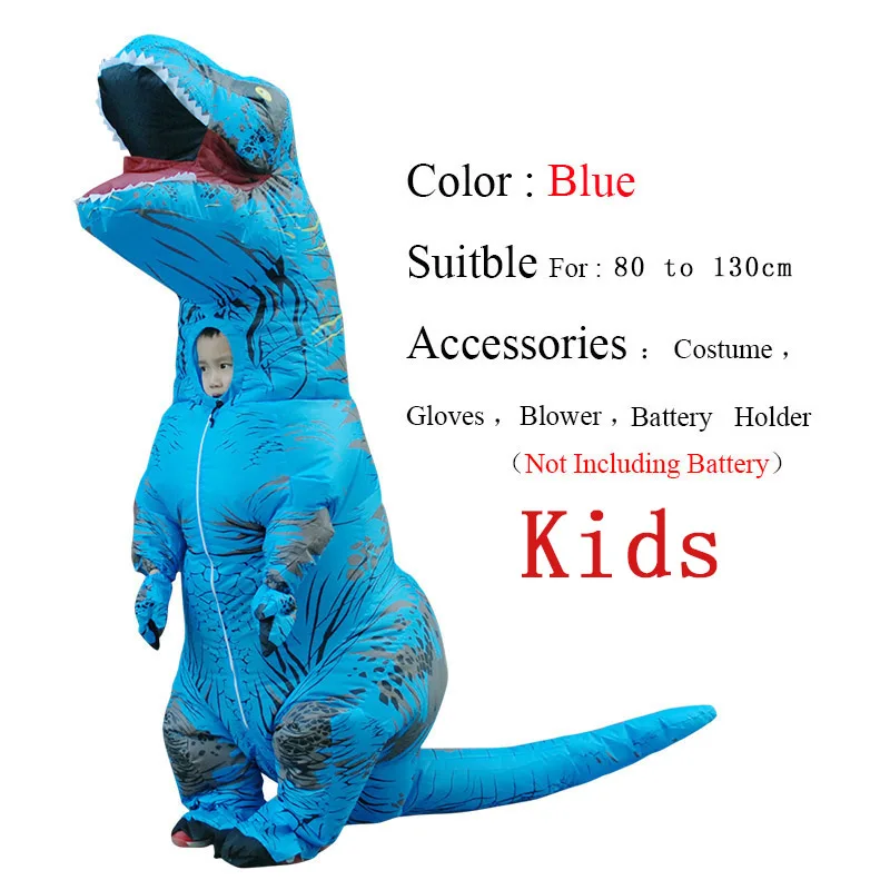 Children Blue T-REX надувной костюм-талисман для детей, взрослых, аниме, косплей, динозавр, животное, комбинезон, подарок на день рождения для пати, косплей, Disfraz - Цвет: Children Blue