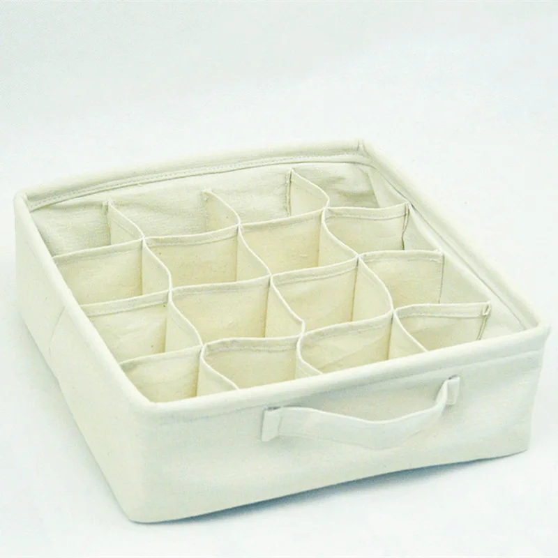 Японский хлопково-ленный ящик для хранения нижнего белья, бюстгальтеров, носков и прочих мелочей в форме квадрата.