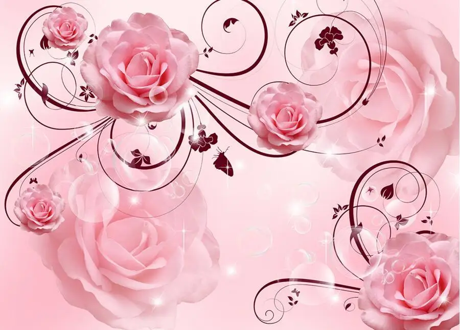 Большие фрески на заказ 3D обои с розовыми розами для гостиницы ресторана