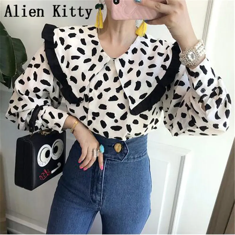 Alien Kitty Модные осенние повседневные рубашки для женщин в горошек тонкая Свободная