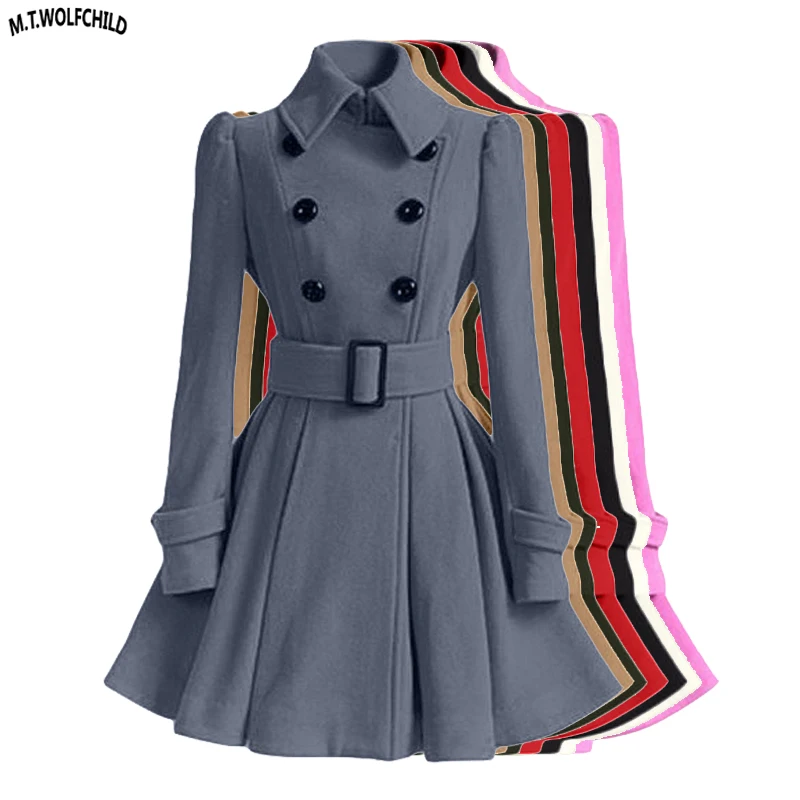 

Fashion 2020 Women Autumn Winter Clothing Coats Long Slim Skirt Coats With Belt Casual Double Breasted Outerwear Female Tops