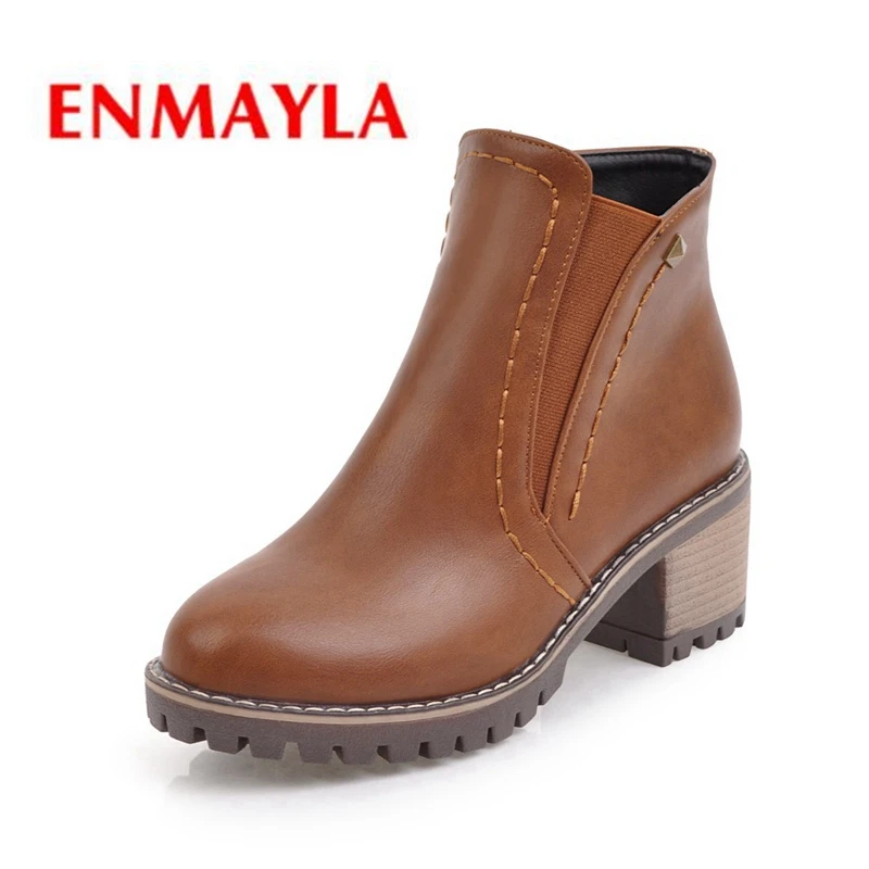 

ENMAYLA/классические зимние ботильоны на молнии с круглым носком и квадратным каблуком; Zapatos De Mujer; Женская обувь; Большие размеры 34-43; LY090