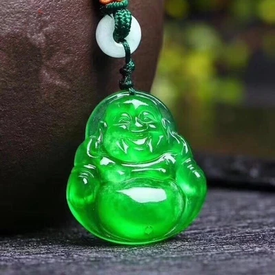 

Natural JADESt pendant exquisite carved green happy Buddha pendant necklace exquisite men and women style gifts