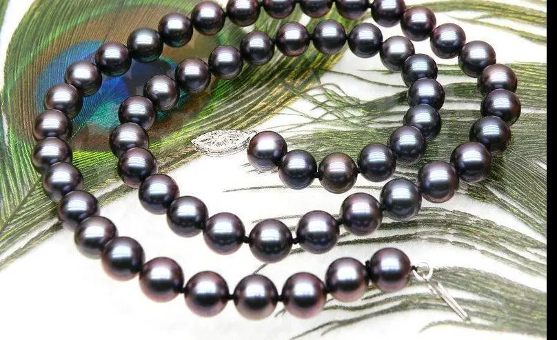 gorgeous tahitian 9-10mm round black red pearl necklace 18inch | Украшения и аксессуары