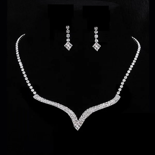 

Women Wedding Party Crystal Rhinnewestone Necklace Pendant Earrings Jewelry Set