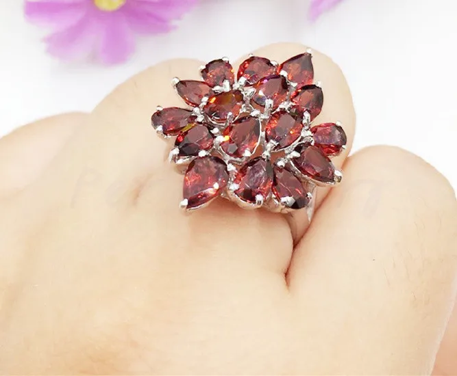 Натуральное настоящее кольцо в цветочном стиле гранат 0.4ct * 16 шт драгоценные