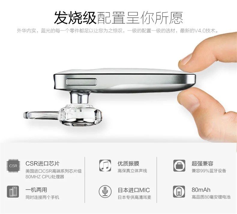 M165 Bluetooth 4.1 Headset Wireless Earphone with Microphone Music Playing Volume Adjustable for iPhone Xiaomi | Электроника