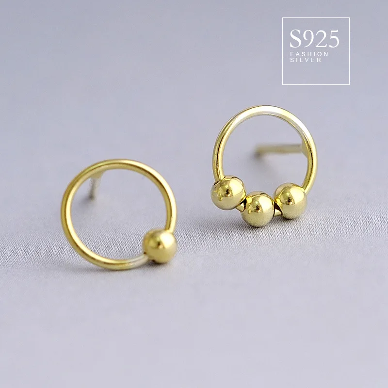 Женские серьги-кольца из серебра 925 пробы с круглыми бусинами | Украшения и