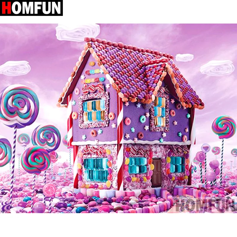 HOMFUN &quotCandy house scenery&quot Diy Diamond Painting 5D Full Square Round Resin Drill Picture Rhinestone Embroidery A16897 | Дом и сад