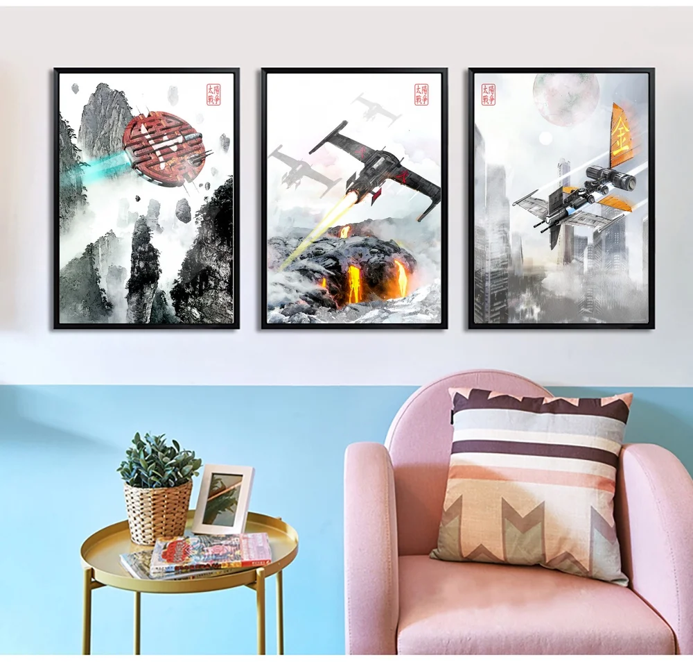 

Sunz Spaceship Canvas Art Prints Black White Painting Wall Picture for Children Living Room Decor