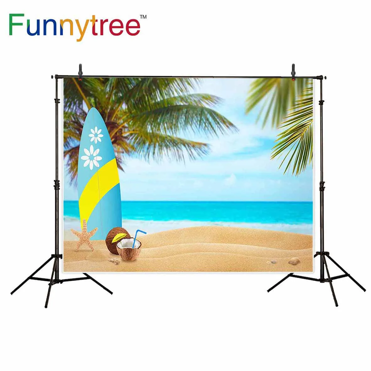 Фоны Funnytree для студийной фотосъемки пляж море кокосовое дерево доска серфинга