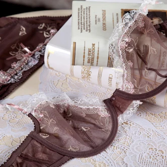 Женский кружевной бюстгальтер с вышивкой ультратонкий прозрачный цветочной 4
